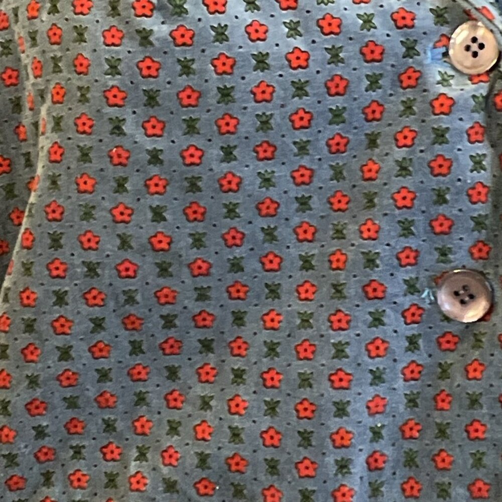 1970s 70's Ditsy Floral Velour 3 Button Jacket & Pencil Skirt Lined Set Sz S - Picture 2 of 11